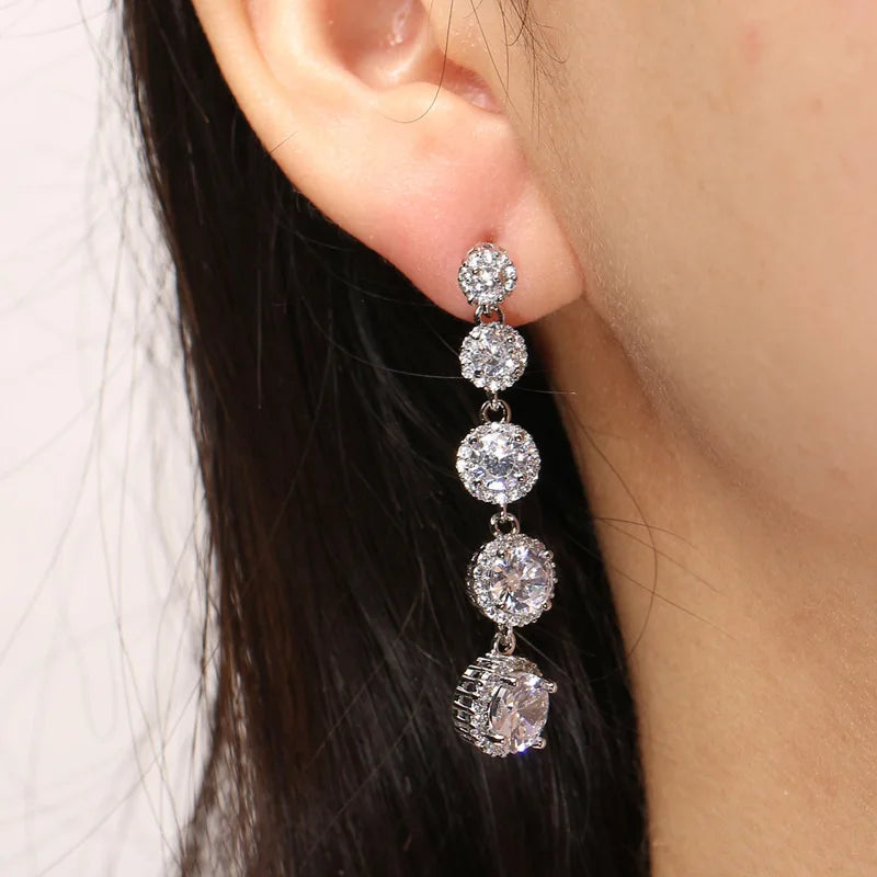 SLBRIDAL Pave Setting Trendy CZ Crystal Bridal Dangle Earring Cubic Zircon Earrings Wedding Drop Women Girls Fashion Earring