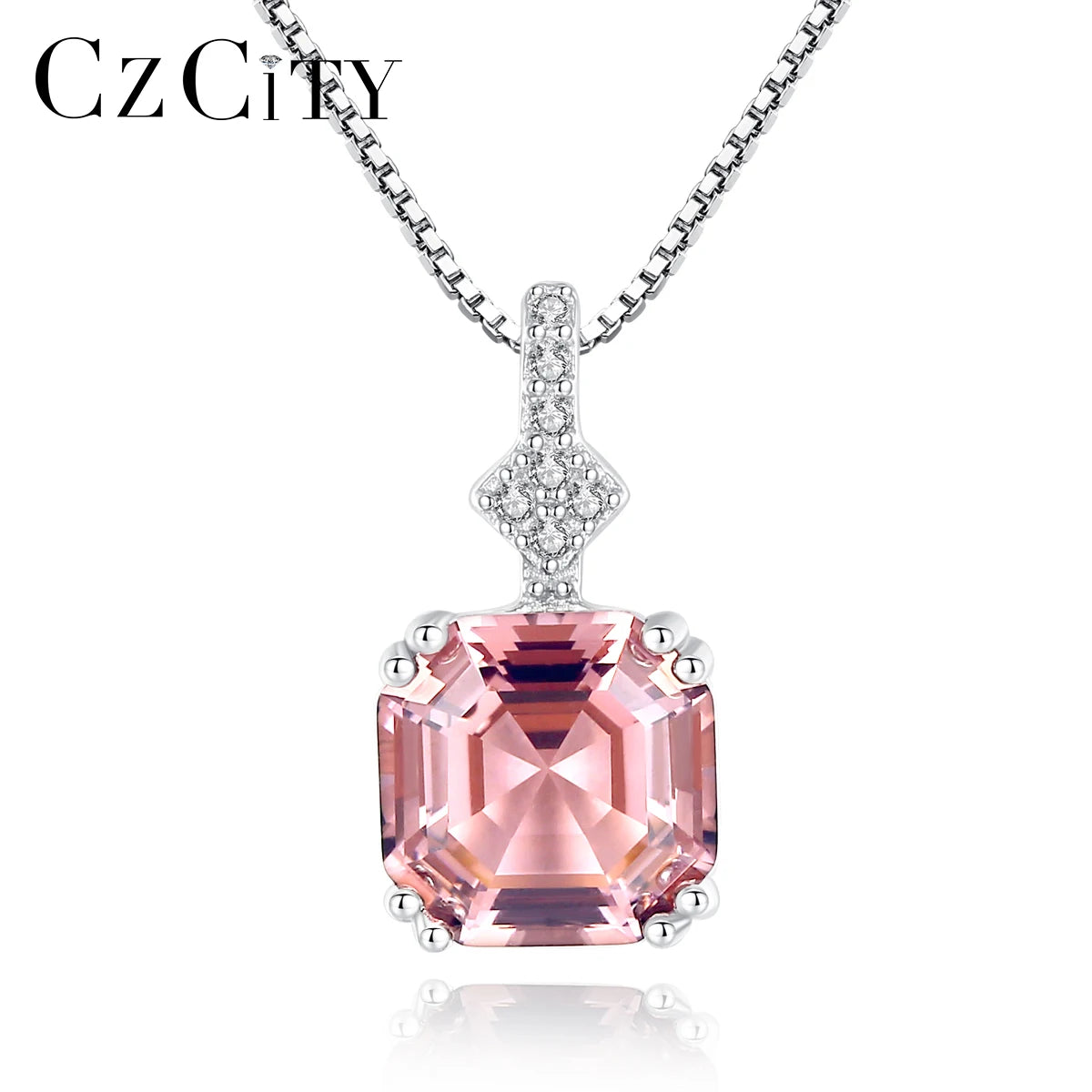 CZCITY Fashion New Emerald Cut Smoke Topaz S925 Sterling Silver Women Gemstone Necklace