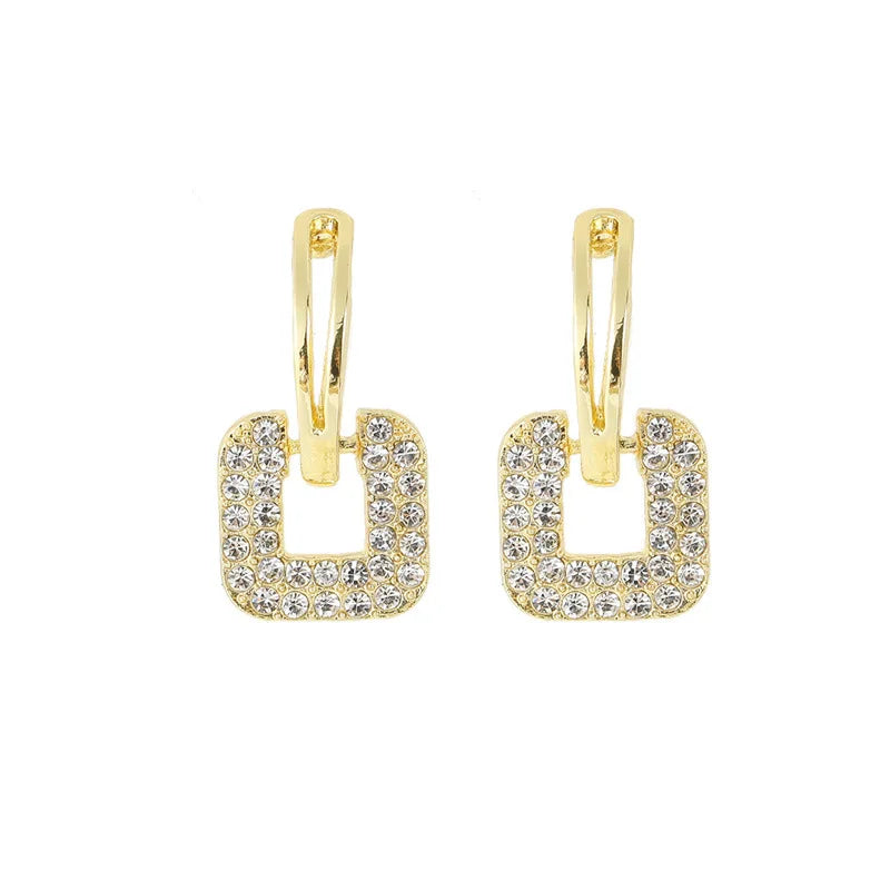 AA00921 New Trendy Gold Color Delicate Square Diamond Chain Ear Drop