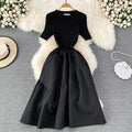 Boutique Wholesale 2026 Summer New Round Neck Knitted Stitching Slim A-line Jacquard Dress Elegant Large Swing Long Dress