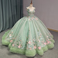 Jancember 1229 Fashion V-neck Appliqued Flower Green Quinceanera Formal Gowns Dresses