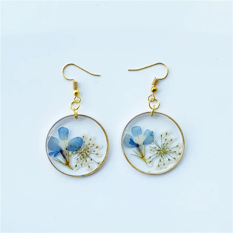 Natural Lover Jewelry Stainless Acrylic Resin Drop Earrings Beautiful Dried Flowers Earrings