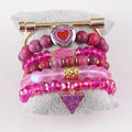 Chip Stone Stretch Round CZ Charm Natural Gemstone Bead Bracelet Set Gold Multicolor Stone Bangle  Stack Bracelet Set