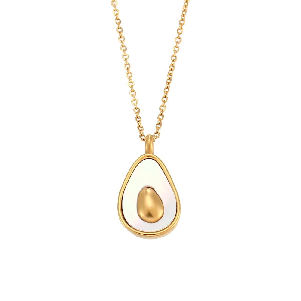 Special Design Jewelry 18K Gold Plated Oval Shell Charm Necklace Stainless Steel Avocado Pendant Necklace