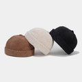MIO Vintage Thicker Corduroy Brimless Cap Solid Color Rolled Edge Docker Cap Winter Keep Warm Magic Tape Adjustable Cap Unisex