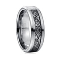 Alin Jewelry Classic Mens Celtic Dragon Pattern Tungsten Wedding Bands Black Carbon Fiber Inlay Tungsten Ring