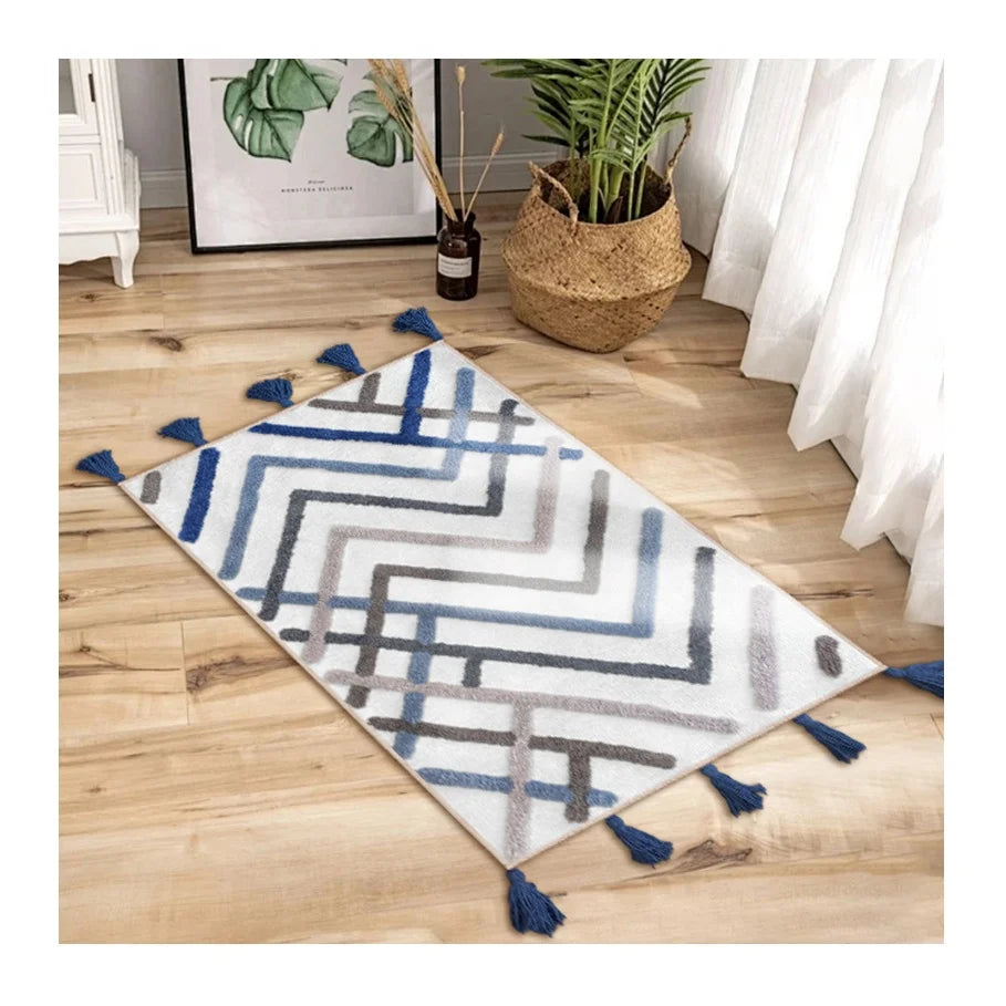 Boho Carpet Moroccan Tufted Machine Made Small Rug with Tassels Friendly Non-Slip Entryway Mat for Bathroom