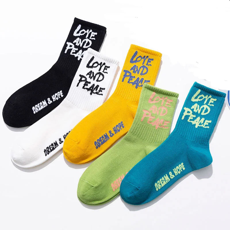 Funny Hip Hop Saying Letter LOVE and PEACE Socks