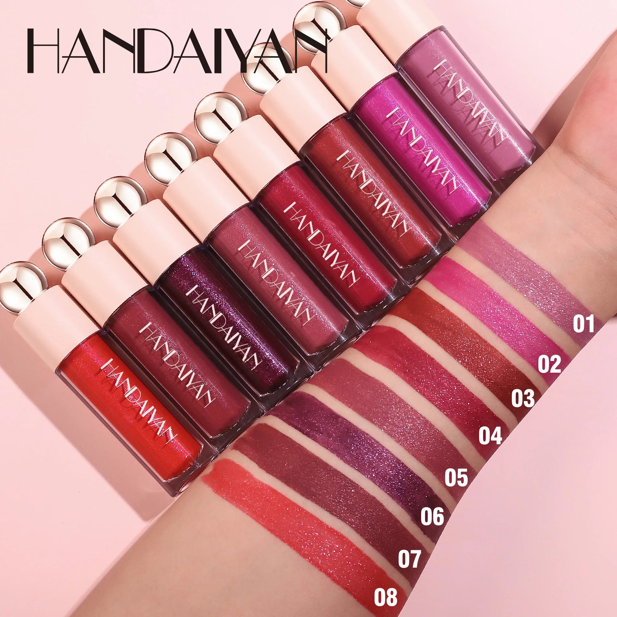 HANDAIYAN 8 Colors Velvet Matte Lipgloss Non-stick Cup Vegan Shimmer Long-lasting Liquid Lipstick Cosmetics