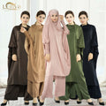 Loriya 2023 New Design EID Prayer Abaya Satin Two-Piece Hijab Dress and Pants Set Modest Islamic Clothing Muslim Prayer Dress