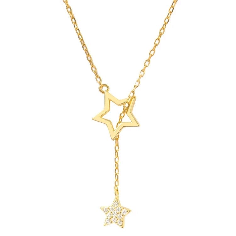 Luxury Fashion Hollow Star Choker Necklace Clavicle Chain Zircon Pendant Necklace Star Tassel Necklace for Women Girlfriend
