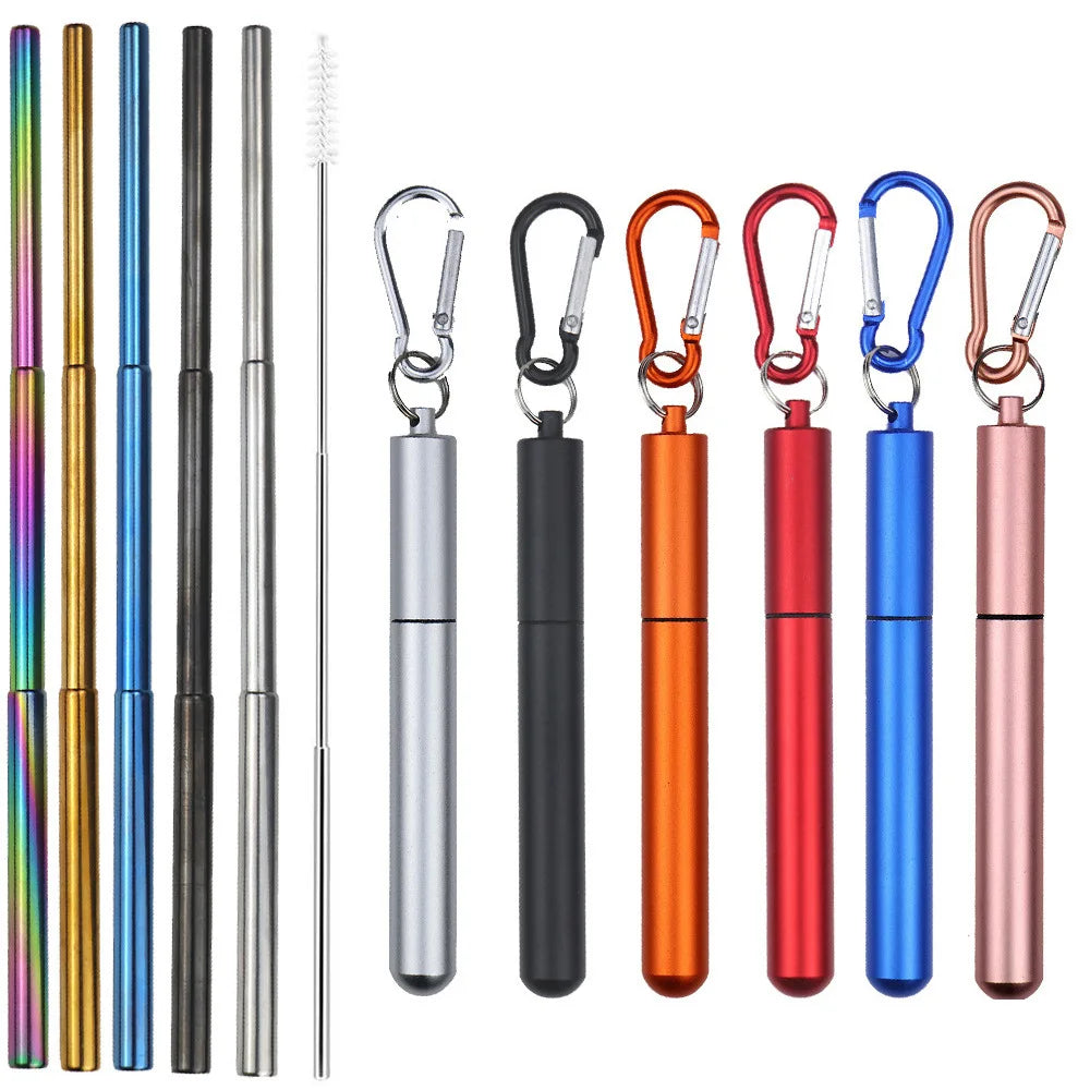 Adjustable 304 Stainless Steel Telescopic Straw Modern Design Foldable Reusable Drinking Straw