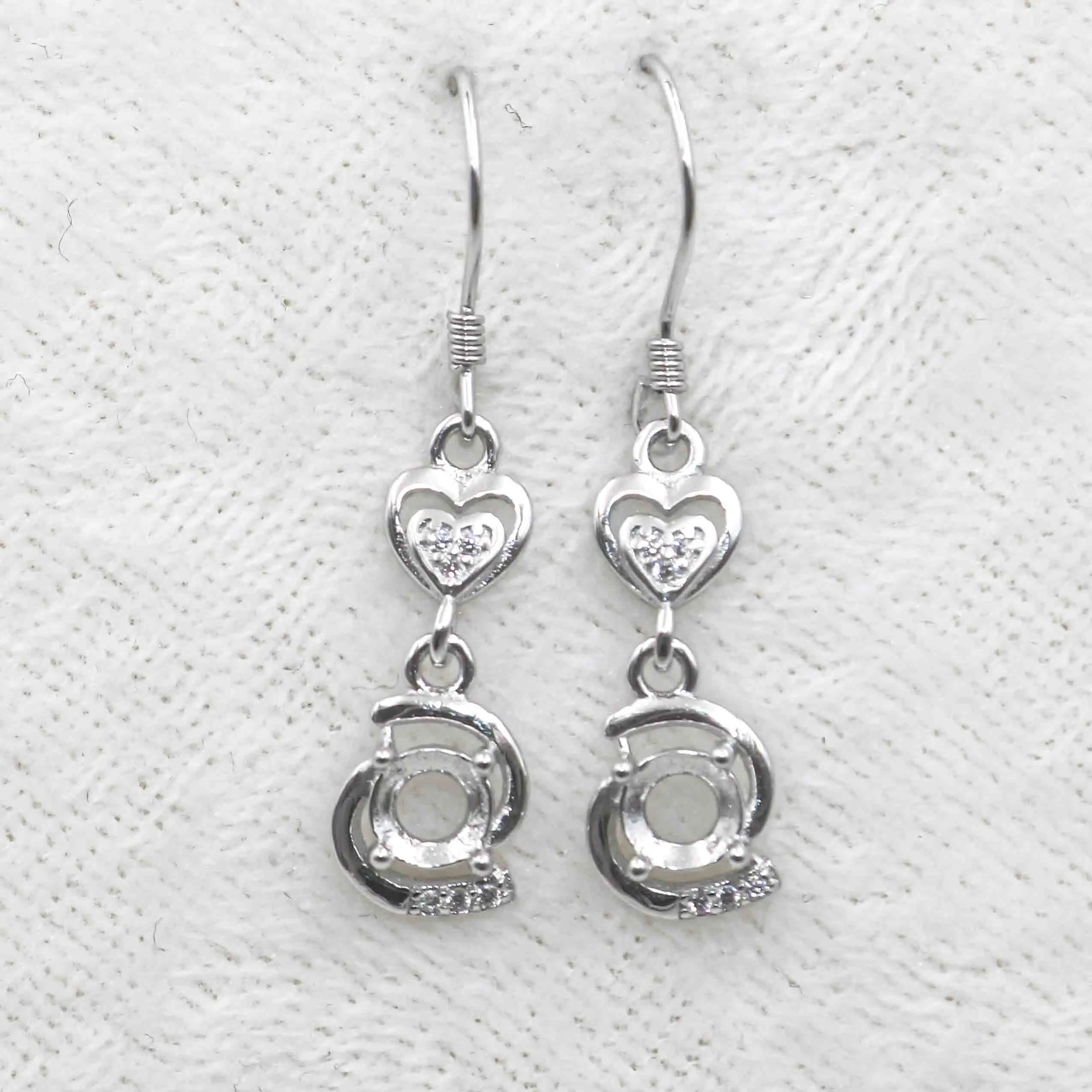Sterling Silver 5*5mm Semi Mount Hook Earrings Empty Support Blank Claws Setting S925 Base Without Center Stone for DIY Inlay