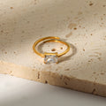Trendy Tarnish Free Jewelry Steel 18K Gold Plated White Cubic Zircon Adjustable Open Finger Rings for Women