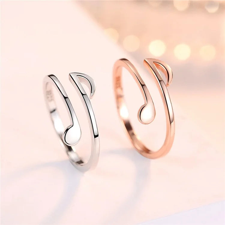 SC Hot Selling Silver Plated Finger Rings Fashion Elegant Adjustable Rings Creative Minimalist Music Notes Rings for Women