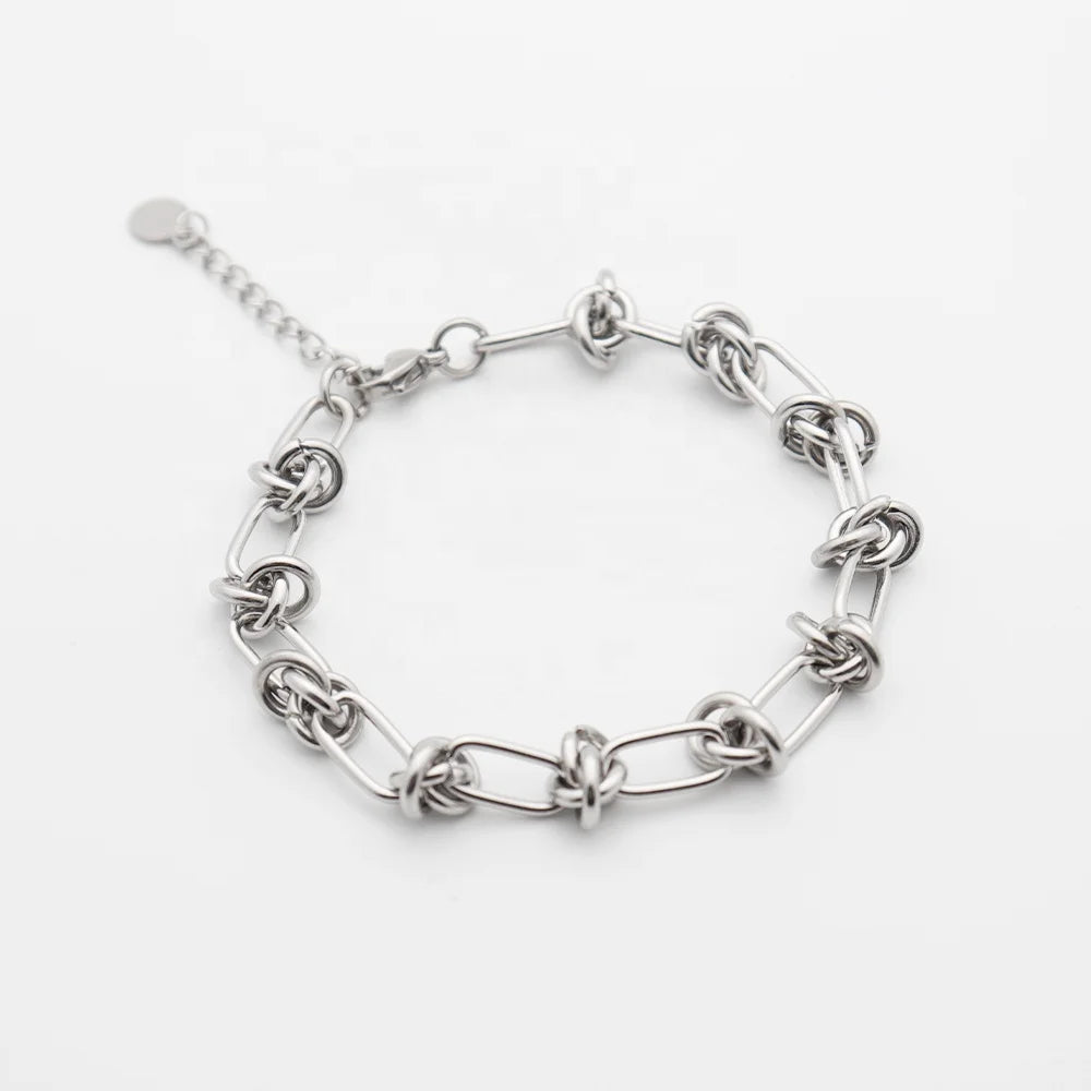 Chris April Fashion Jewelry PVD Silver Plated 316L Stainless Steel Cuban Round Oval Chain Link Bracelet MegaBDM