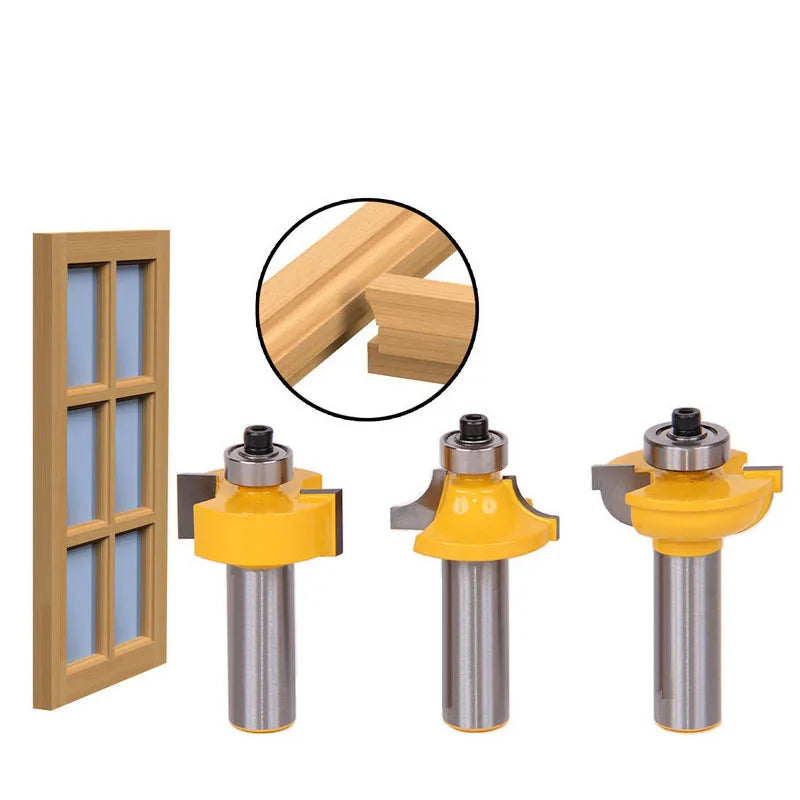 3pcs 12mm 1/2" Shank Router Bit Set Beading Bit Round Over Bead Frame Door T V Shape Milling Cutter for Wood Power Tools 03028