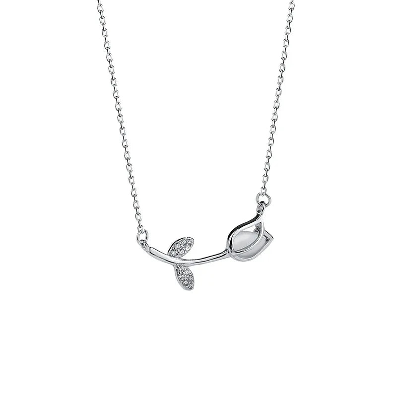 Minimalist Necklaces Jewelry Women Opal Zircon Necklace S925 Silver Tulip Necklace