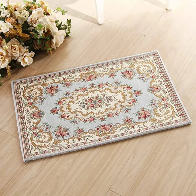 Wholesale Custom Luxury Chocolate Chenille Jacquard Carpet Weave Flower Floor Mat Area Rugs Machine Made PET Friendly Washable