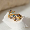 Fashion Colorful Enamel Stainless Steel Ring Luxury Leaf Ring Adjustable 18K Gold Plated Ring for Women