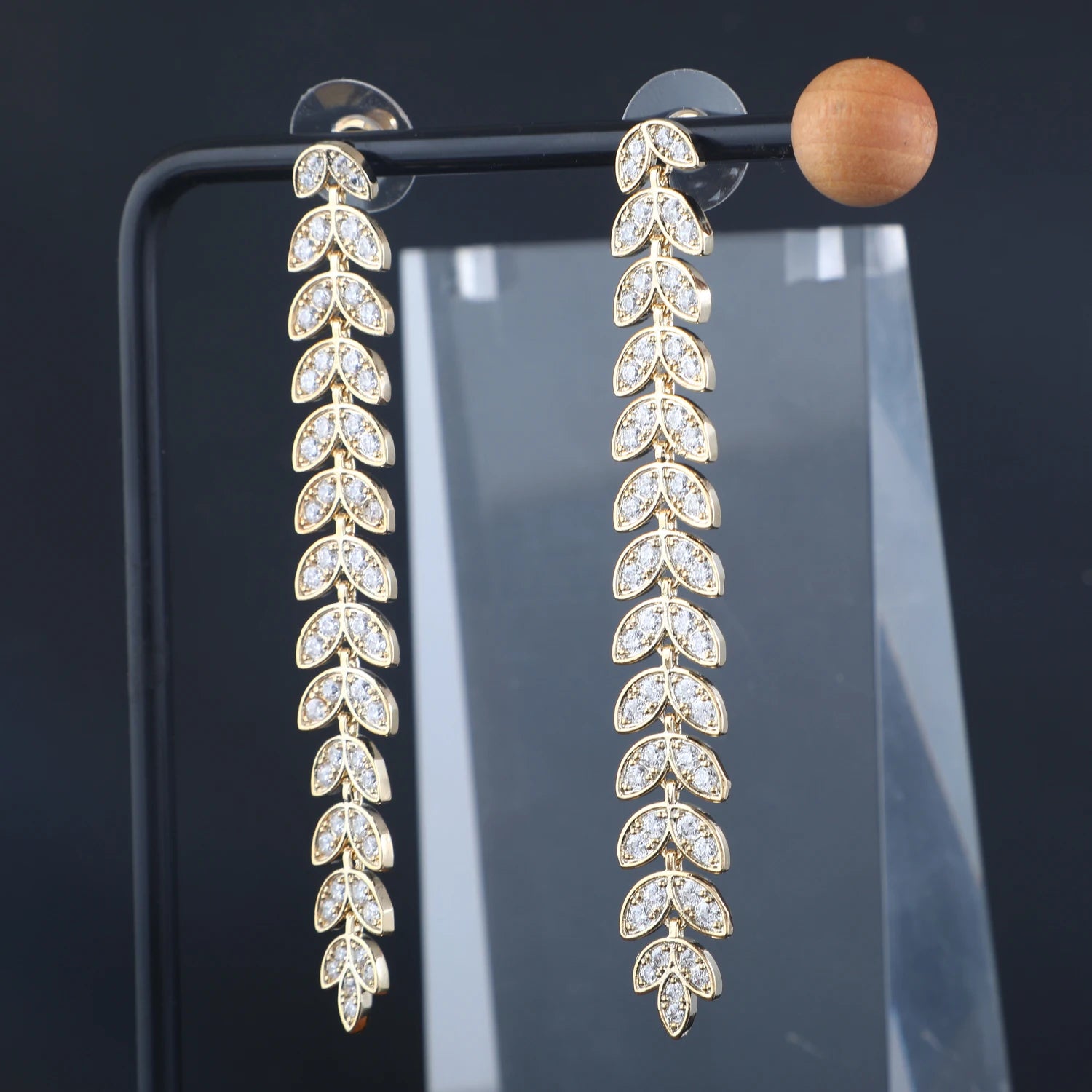 Fashion Trend 2025 18K Gold Plated Bling Zirconia 3inch Long Chain Dangling Hypoallergenic Earrings Women