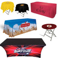 Stretch Spandex Tension Table Cloth Elastic Table Throw Custom Trade Show Full Color Dye Sublimation Printing logo