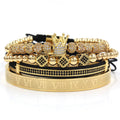Punk 18K Real Gold Silver Plated Charm Royal Crown Woman Man Stainless Steel Roman Numeral Cuff Bangle Bracelet Set Jewelry