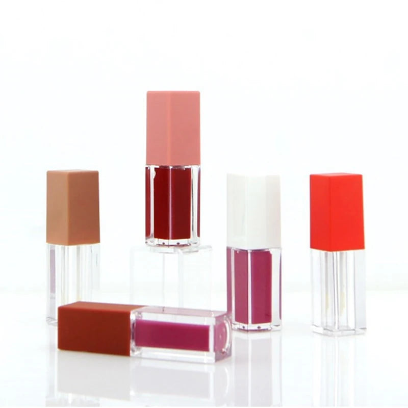 4ml Low MOQ Private Label Square Mini Pink Liquid Lipstick Wand Tube Lip Gloss Containers Tube With Brush