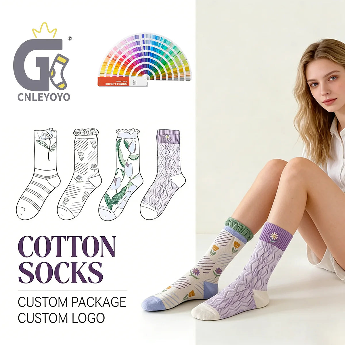 Custom Bulk 5 Pairs Spring Summer Tulip Socks Floral Trendy Flower Cotton Ruffle Socks for Women Girls