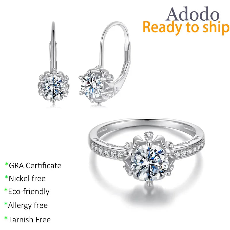 Wholesale 1CT VVS1 GRA Moissanite Jewelry Sets Luxury 925 Silver Sparkly Moissanite Engagement Rings and Earrings Set for Women MegaBDM
