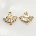 GP Copper Zircon Inlaid Connector Fan-shaped Double Holes Pendants Diy Necklace Hair Clothing Permanent Jewelry Chains Wholesale