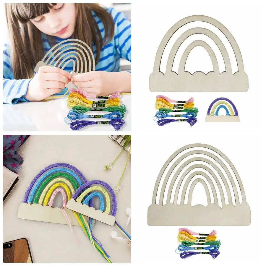 Wooden Handicraft Pendants Tags Hollow Carvings Creative Cloud Shapes Atmosphere Ornaments Rainbow Knitting Macrame