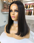 Hot Selling Glueless Virgin Peruvian Human Hair Transparent Lace Front Wigs Straight Natural Black Bob Wig