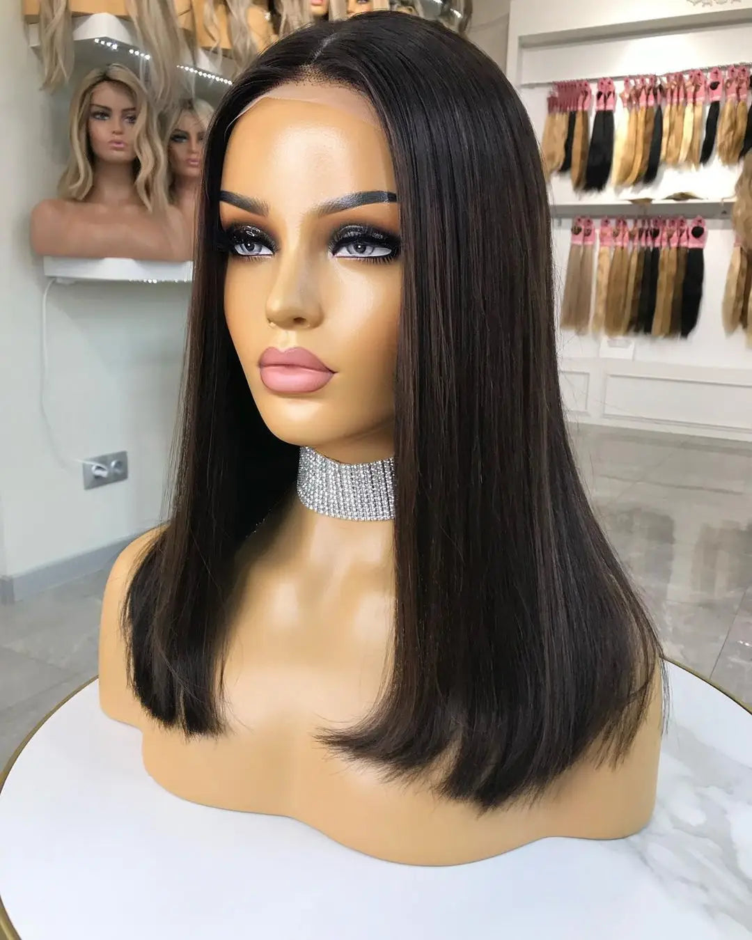 Hot Selling Glueless Virgin Peruvian Human Hair Transparent Lace Front Wigs Straight Natural Black Bob Wig