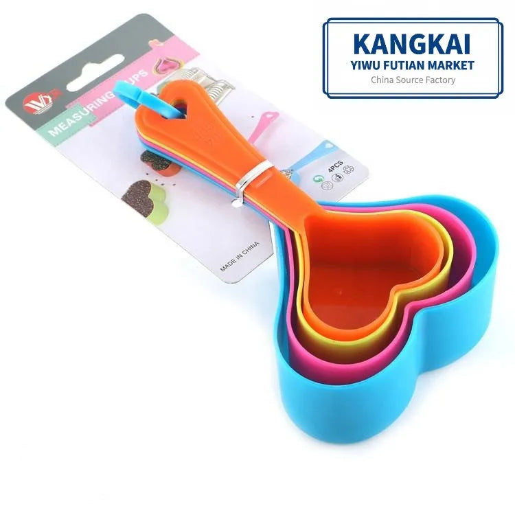 4pcs Heart Shape Colored Plastic Food Grade Eco-Friendly Measuring Spoons Set for Home Kitchen Cooking and Baking