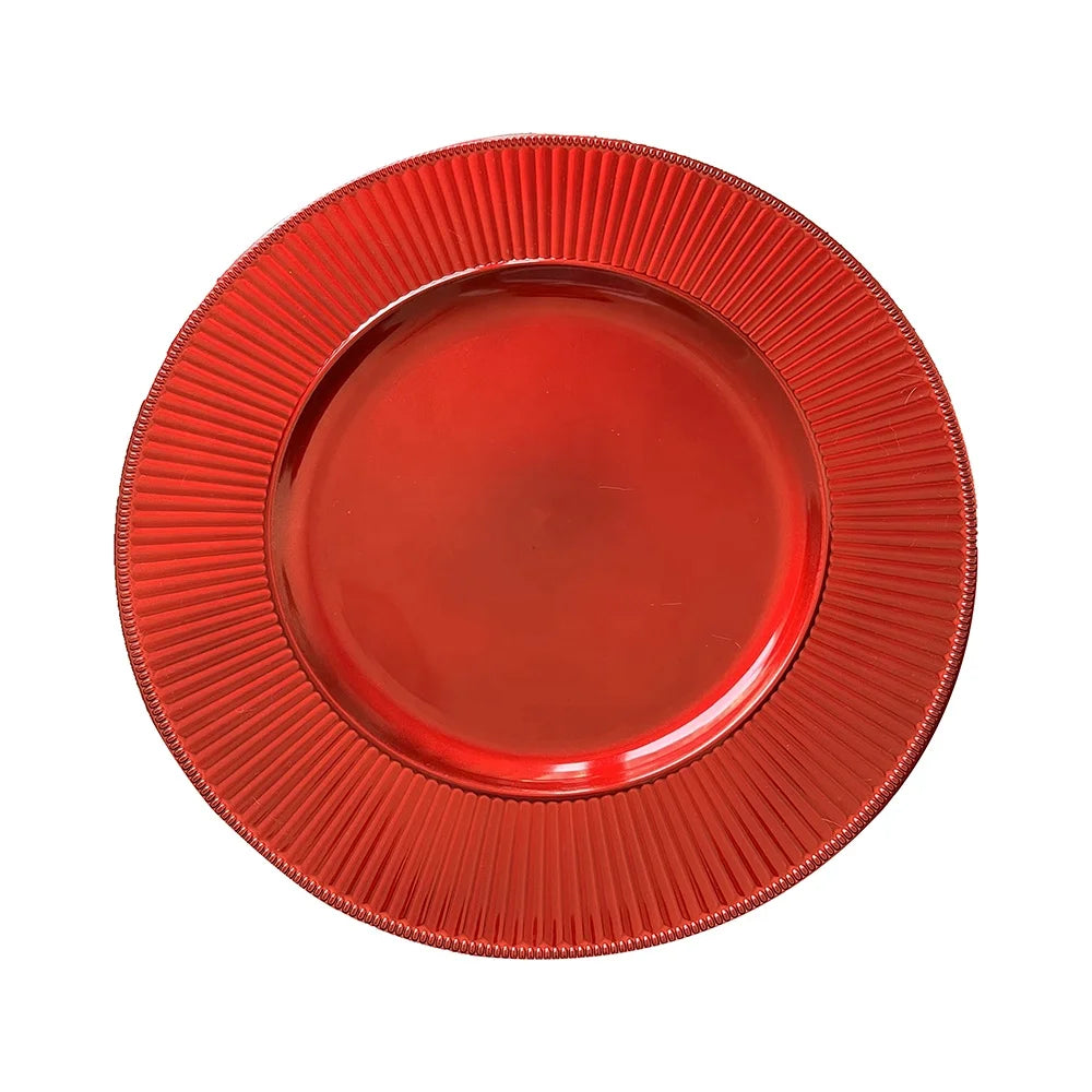 Wholesale Eco-Friendly PP Plastic Red Color Decoration Charger Plate for Wedding and Party Events Minimum Order 100pc Food Grade