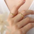 Minimalistic Thin Band Rainbow Zirconia Ring Waterproof Non Tarnish Stainless Steel Stacking Ring