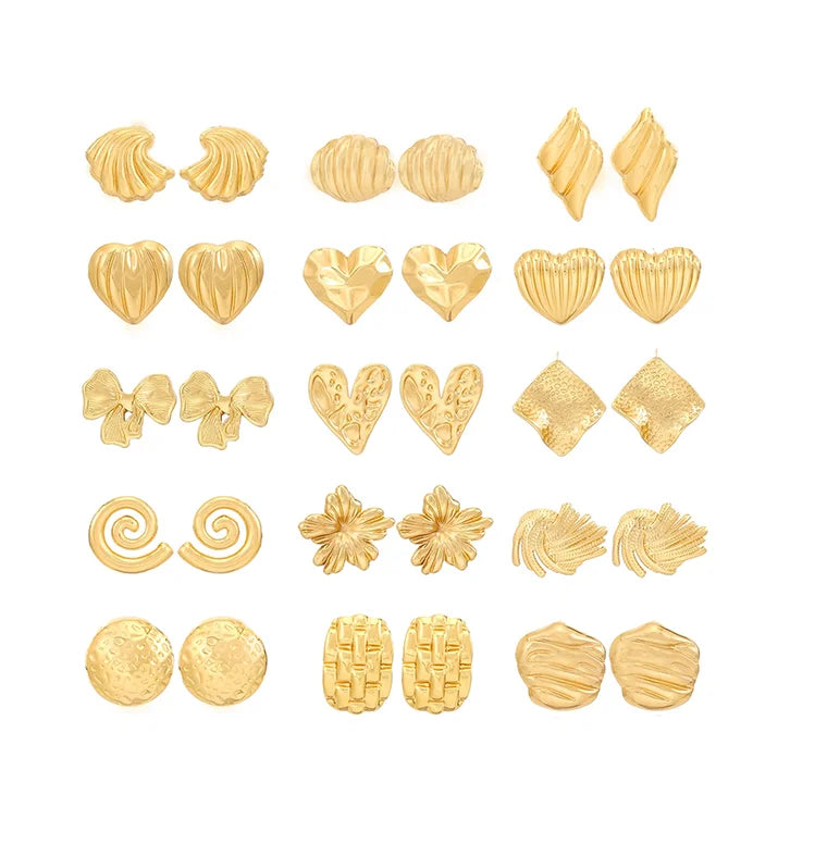 DAIHE European and American Personalized Metal Style Heart Shaped butterfly Earrings  Pleated Texture Earrings