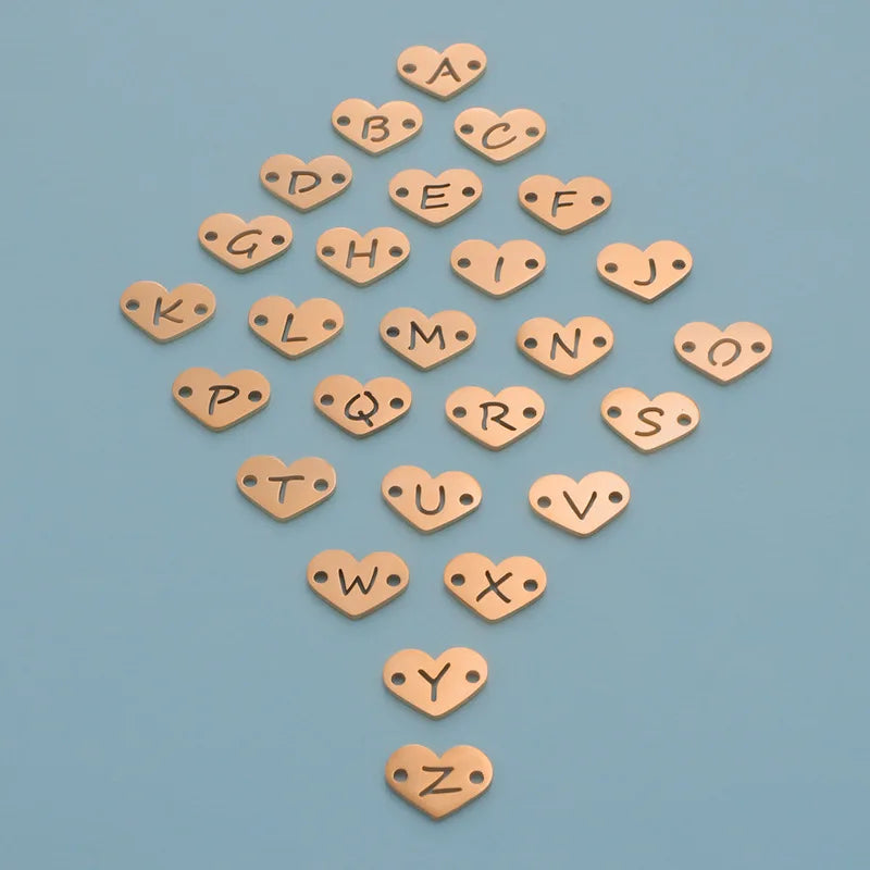 Customized Letter Charm Diy Accessories 12mm Double Hole Hollow Peach Heart Love Mirror Stainless Steel A-z English Letters