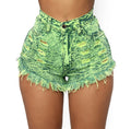 Calvera Girls Mini Shorts Contrast Color Women's High Waist Ripped Rough Hem Denim Jeans Shorts