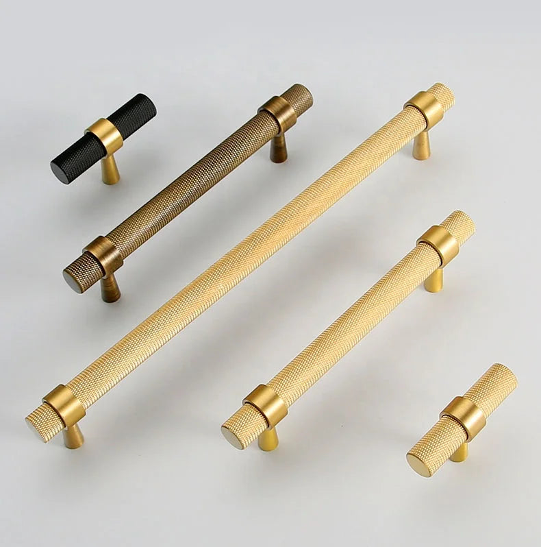 Hot Sale Black Gold Antique Coffee Kitchen Cabinet Solid Brass Knurled Handles