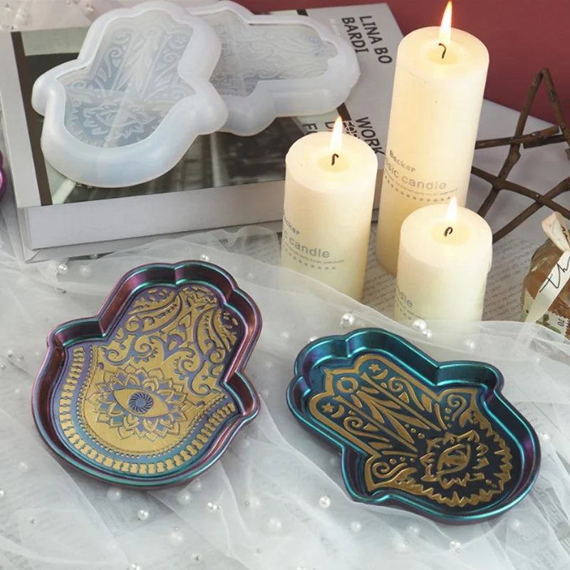 CARATTE DIY Eye of God Resin Dish Tray Mold Hand of Fatima Silicone Plate Mold