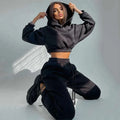 PASUXI Custom Two Pieces Sets for Women Short Hoodies Casual Solid Color Drawstring Sports Jogger Pants Suit