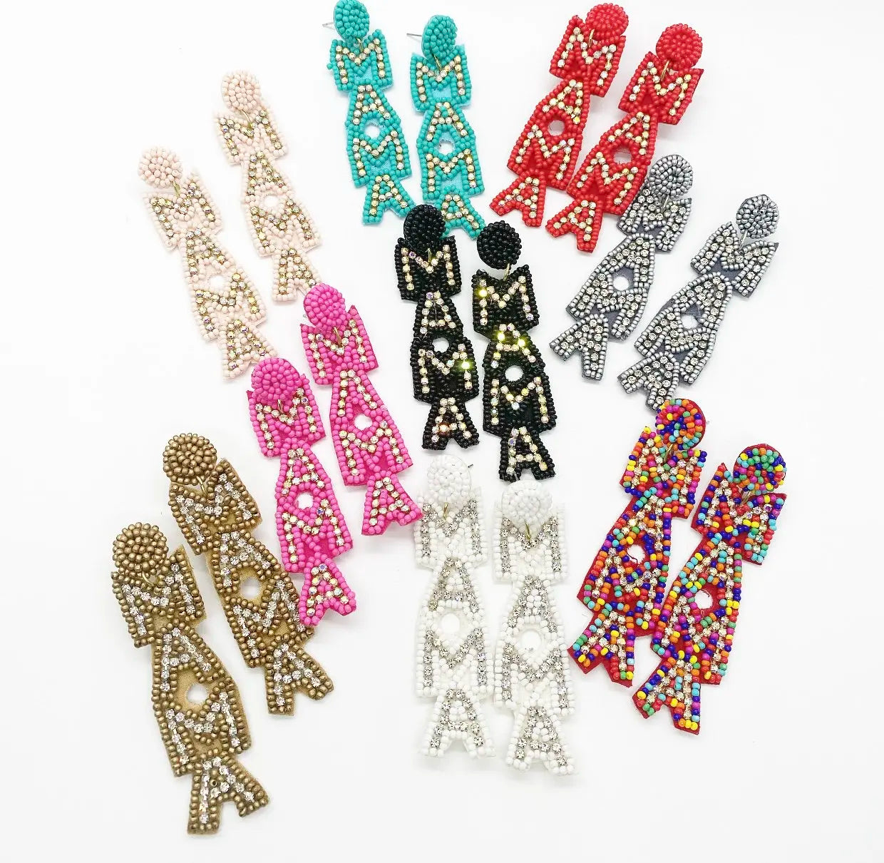 New Fashion MAMA Dangle Seed Bead Earrings with Rhinestone Women's Drop Earrings for Mom Gift