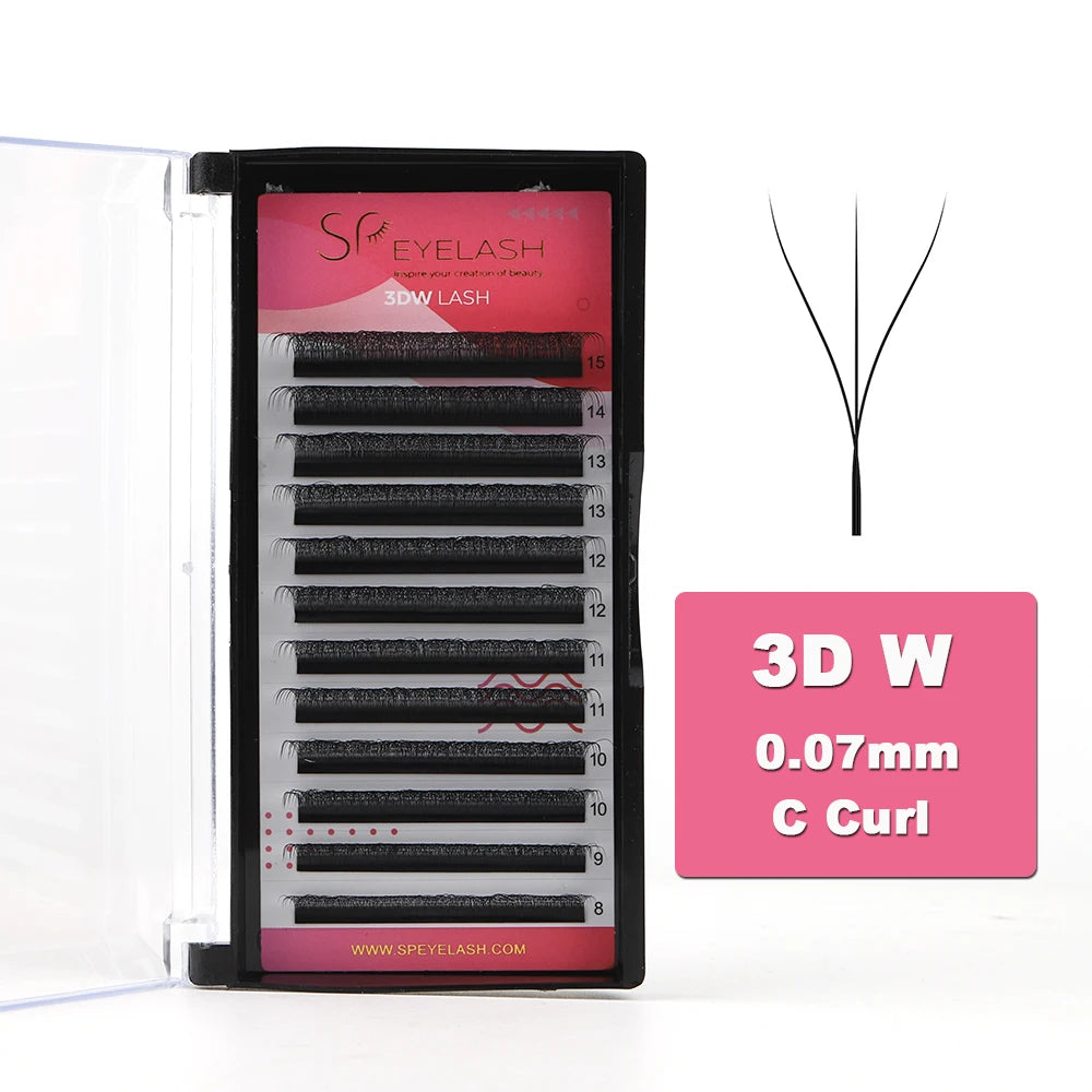 SP EYELASH Wholesale Natural Soft W Lash C D Curl 0.07MM Clover Faux Mink Individual Lashes 3D W Shaped Lash Extension Supplies