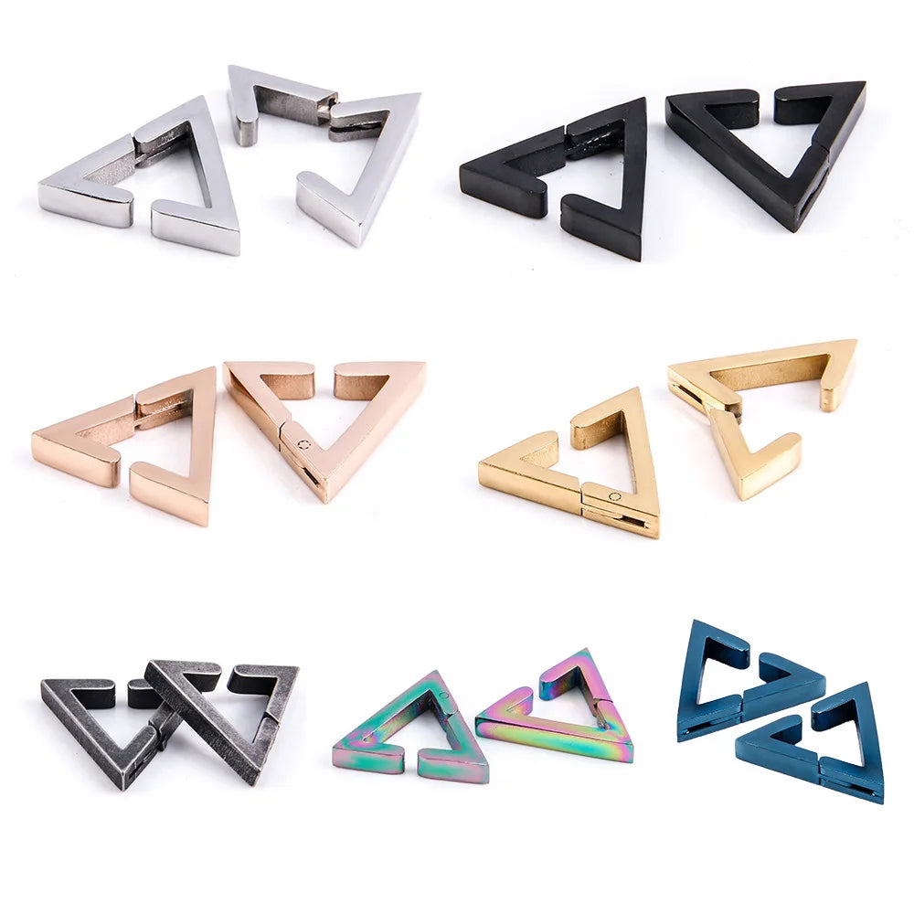 3mm Thick Opening Triangle Golden Silver Black White Simple Metallic Stainless Steel Clip Earrings Ear Cuff for Women