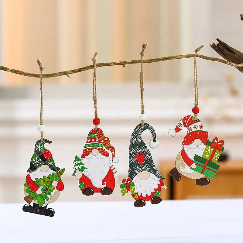 Christmas Wooden Ornaments Xmas Tree Hanging Tags Faceless Old Man Doll Crafts Pendant Decor Holiday Wedding Decorations