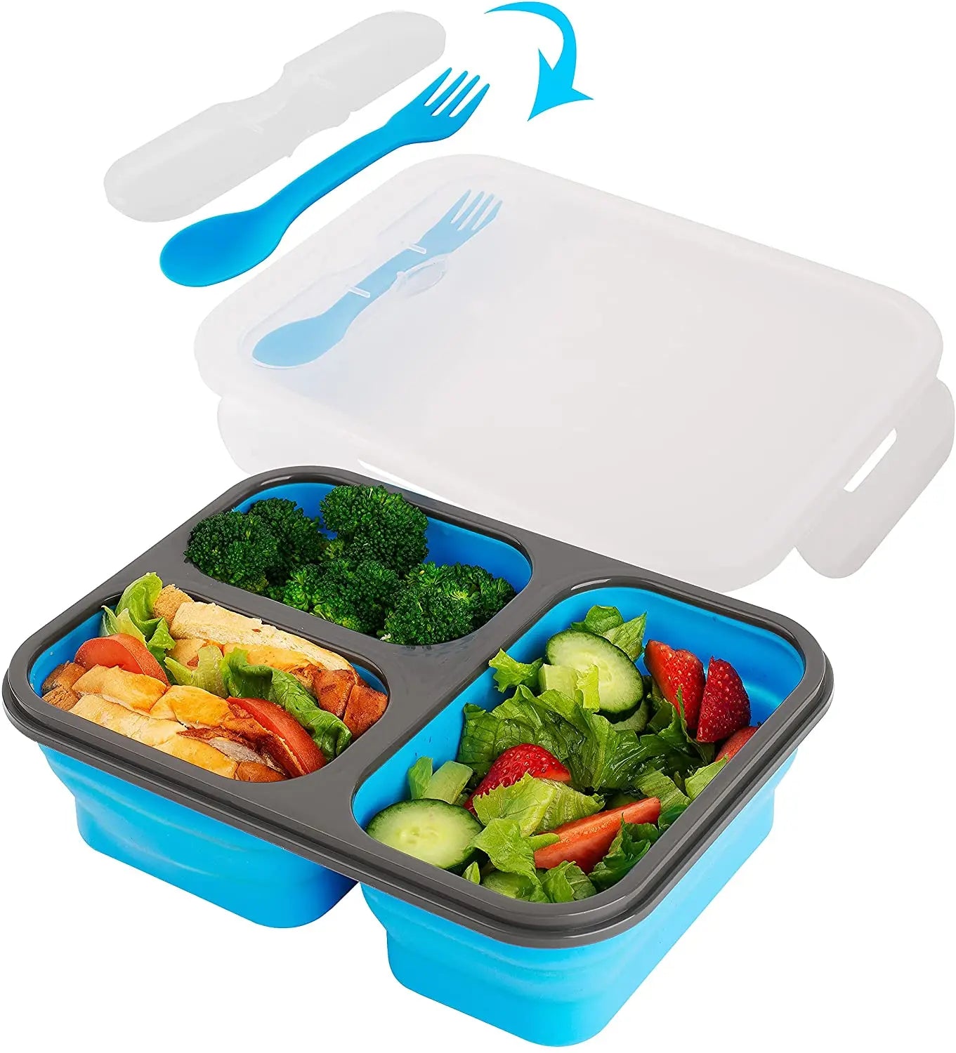Hot Sale High-Temperature Silicone Bento Box Three Compartments Folding Lunch Container Food Grade Silicone for Lunch Storage