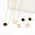 Wholesale Waterproof Stainless Steel Jewelry Set 18k Gold Plated Five Leaf Clover Flower Necklace Earring Chokers Sets for Gift