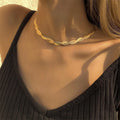 Waterproof Stainless Steel Jewelry 18K Gold Plated Twisted Double Layer  Flat Snake Herringbone Chain Choker Necklace for Women